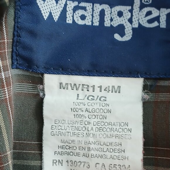 WRANGLER PEARL SNAP PLAID BUTTON DOWN MENS SHIRT LONG SLEEVE SIZE LARGE - Picture 4 of 7